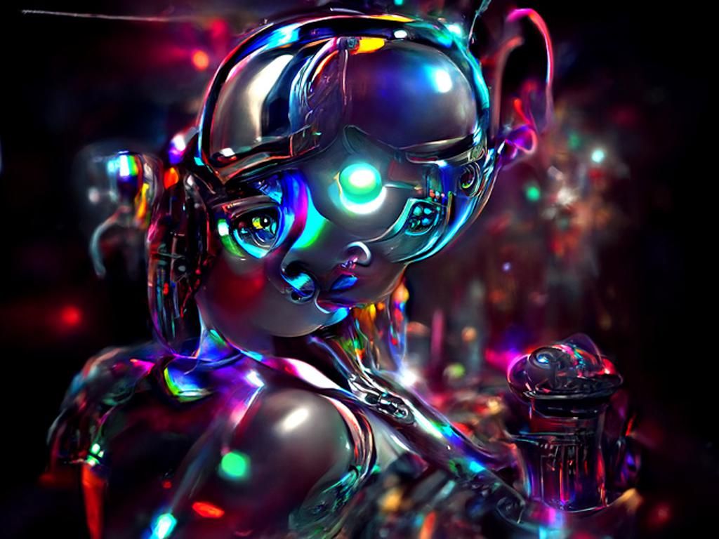 Cyberpunk Robot DJ in Interstellar Club, 3D Render
