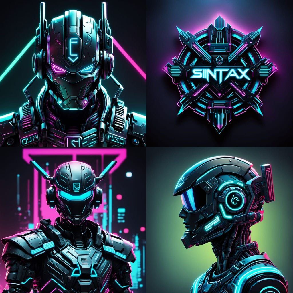 Cyberpunk Logo Design in Neon Cybernetic Armor
