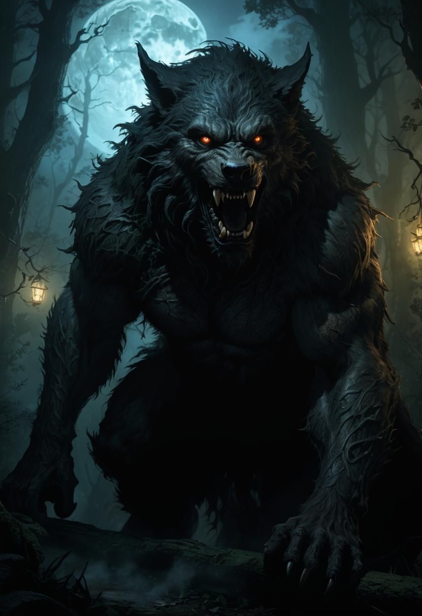Werewolf in Moonlight Forest: Comic Book Art