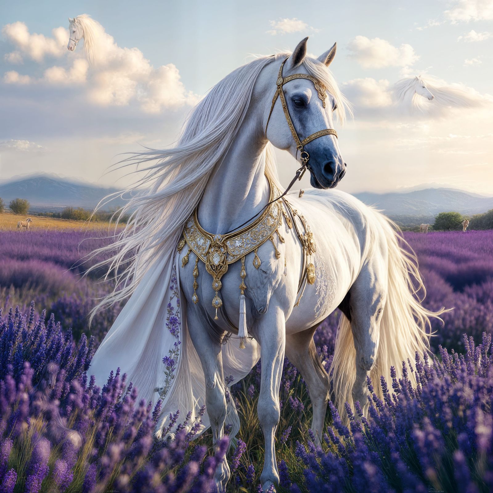 Majestic Arabian Stallion in Lavender Field, Hyperrealistic ...