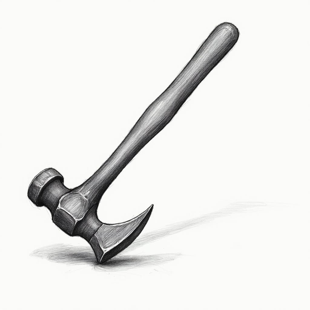 Claw Hammer in Detailed Pencil Sketch