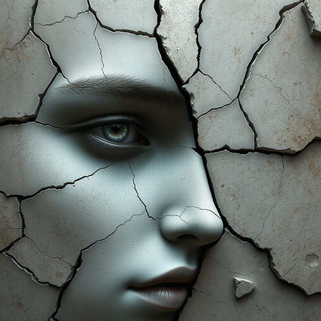 abstract cracked stone face