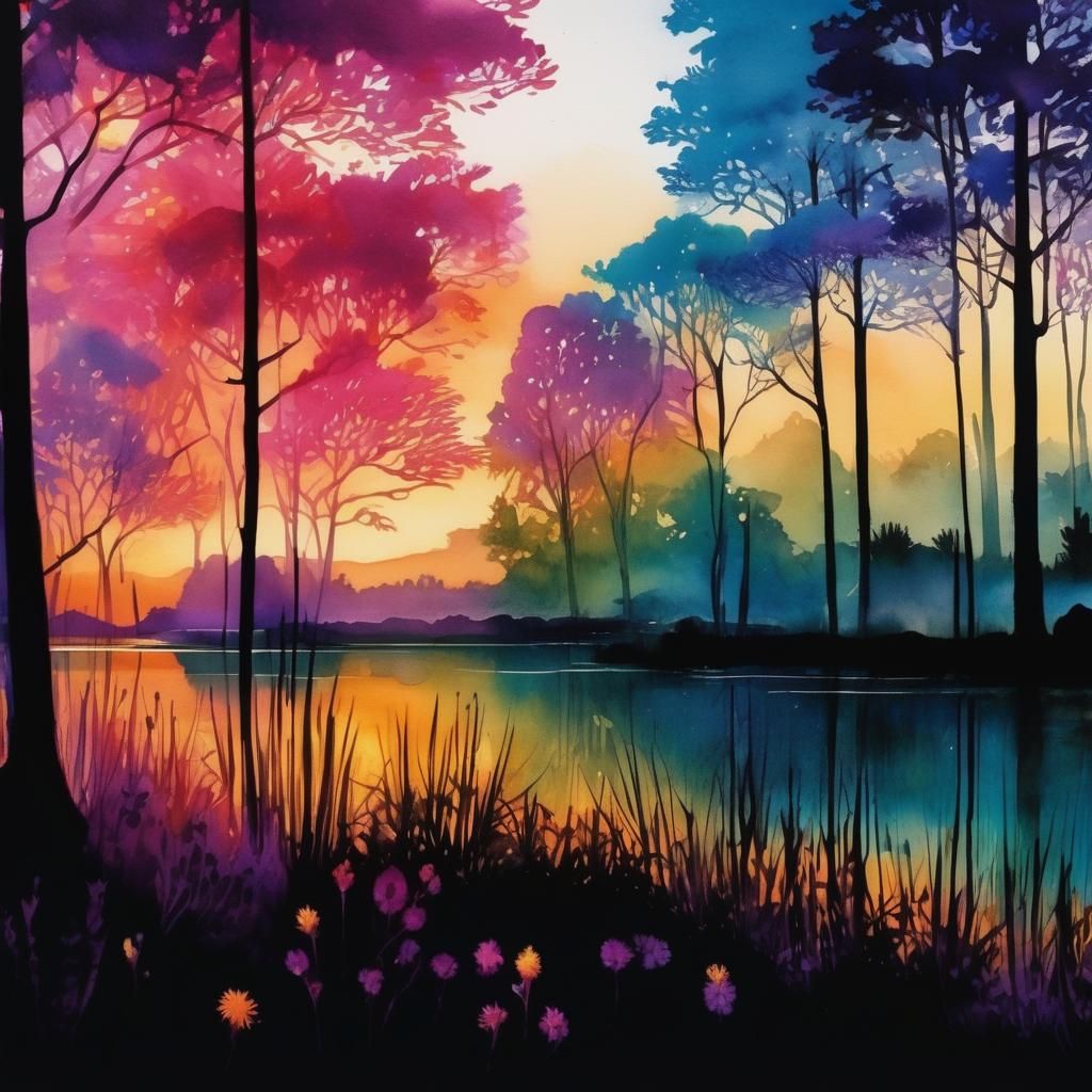 Enchanted Twilight Forest with Lacy Plants