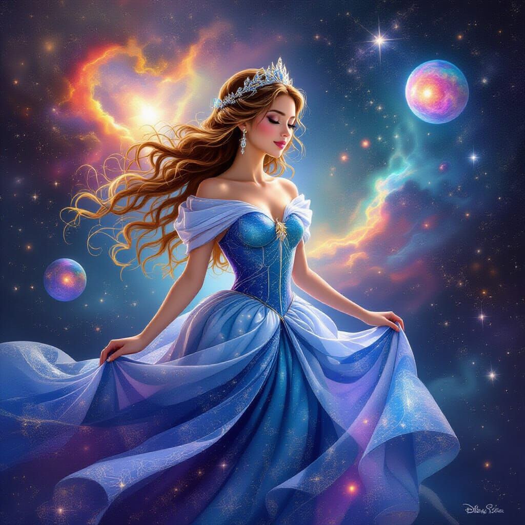 Disney Princess in Cosmic Astral Illustration Style