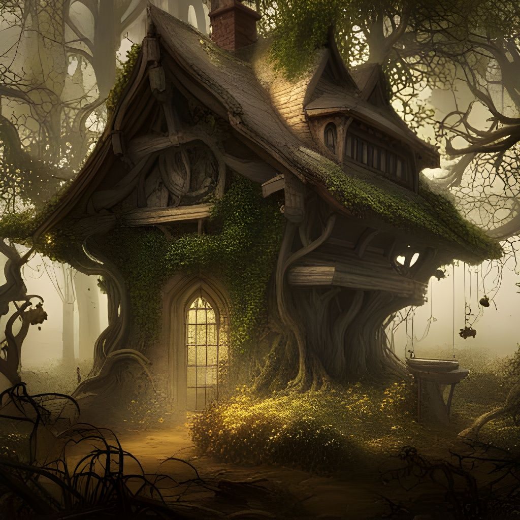 Autumnal Cottage with Gnarled Vines and Grapes