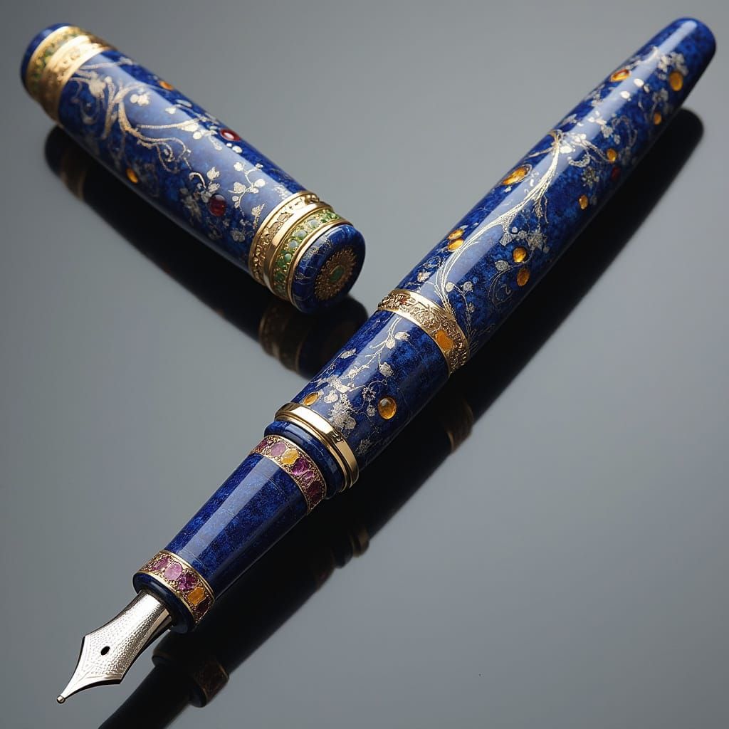 Lapis Lazuli Mont Blanc Fountain Pen in Opulent Art Nouveau ...