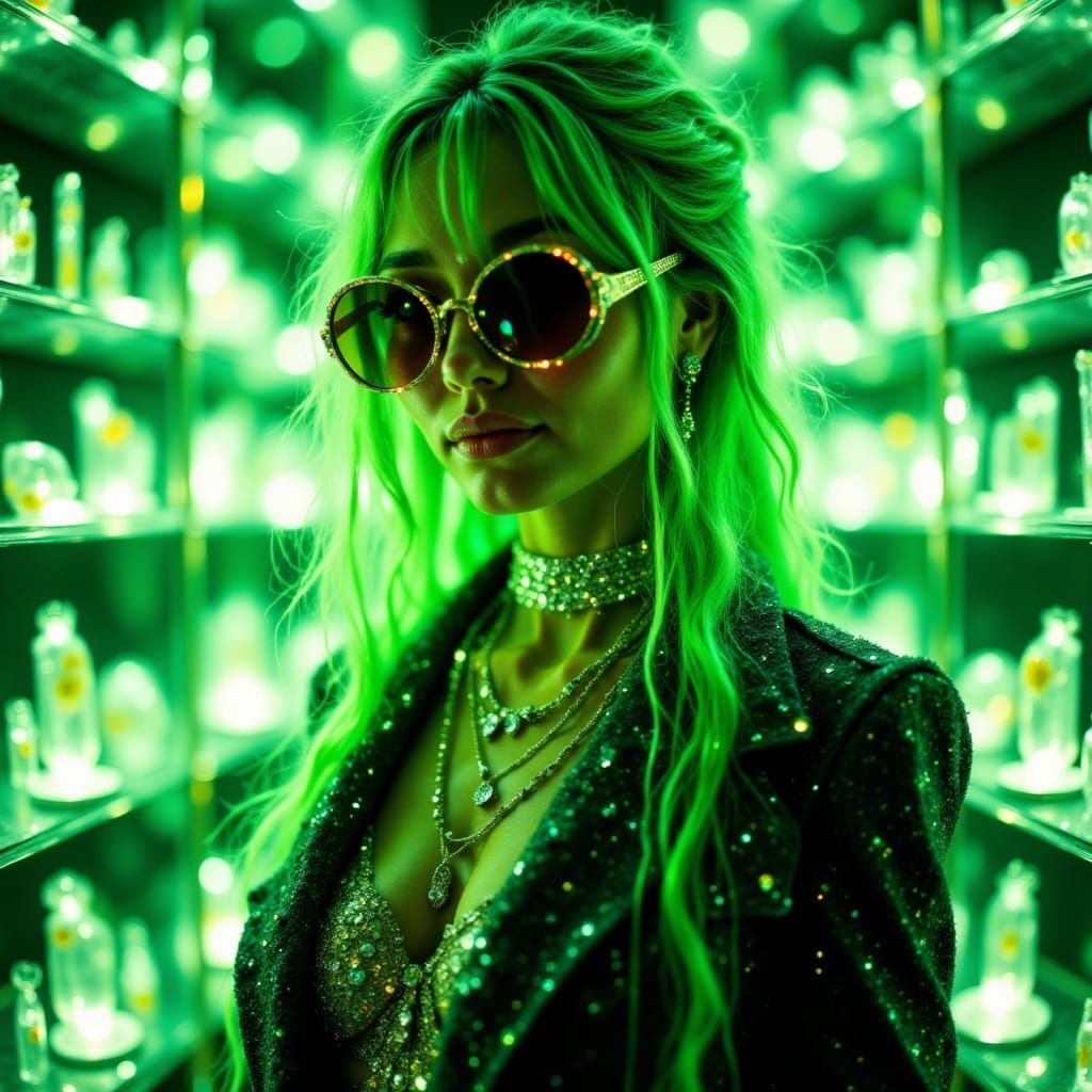 Swedish Goddess in Neon Cyber-Luxury Drip