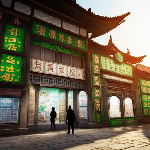 Panda Chinese Grocery Store: Detailed Matte Painting
