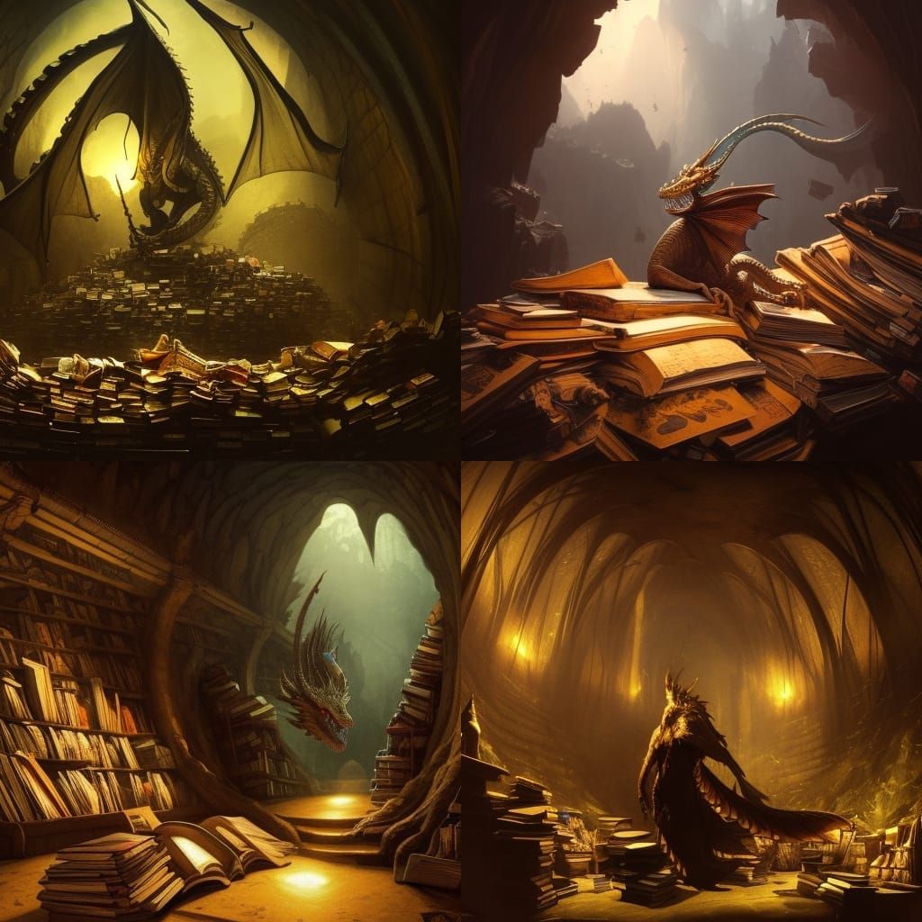 Dragon's Book Hoard: Dark Fantasy Art