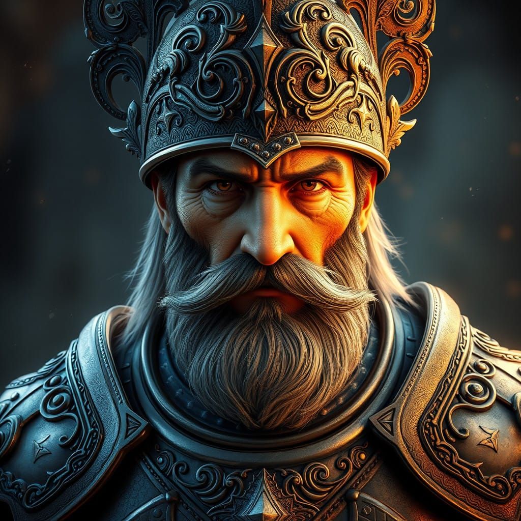 Stern Night Watch Guard in Ornate Helmet and Chestplate