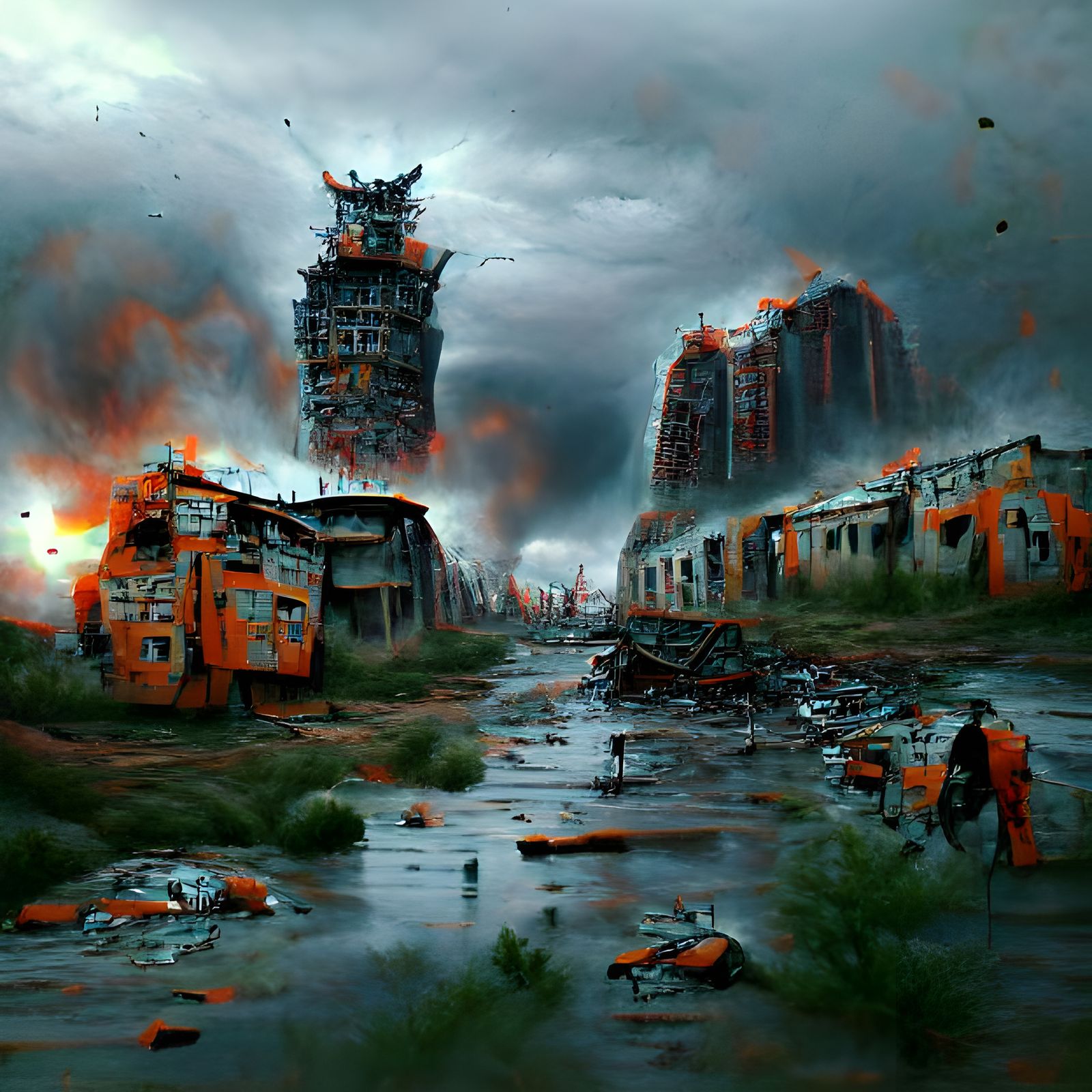 Post-Apocalyptic City in Nuclear Fire