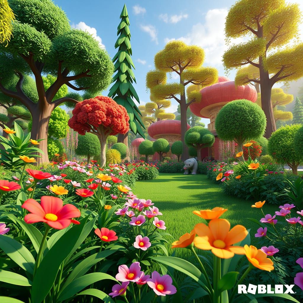 Stylized Roblox Garden in Blocky 3D Style