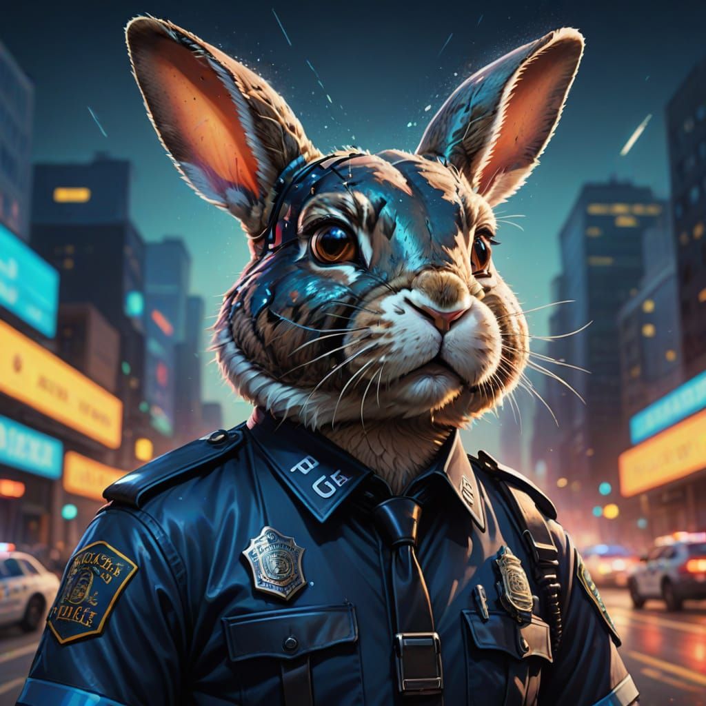 Anthropomorphic bunny as a police officer