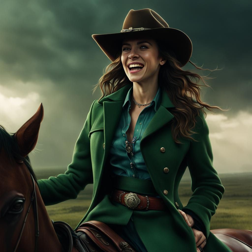 Woman on Horseback in Lightning Storm: Digital Painting