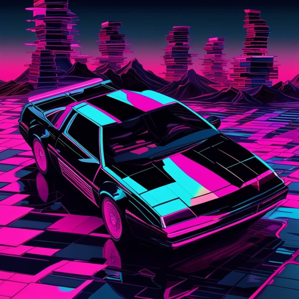 Vaporwave Knight Rider Car Illustration
