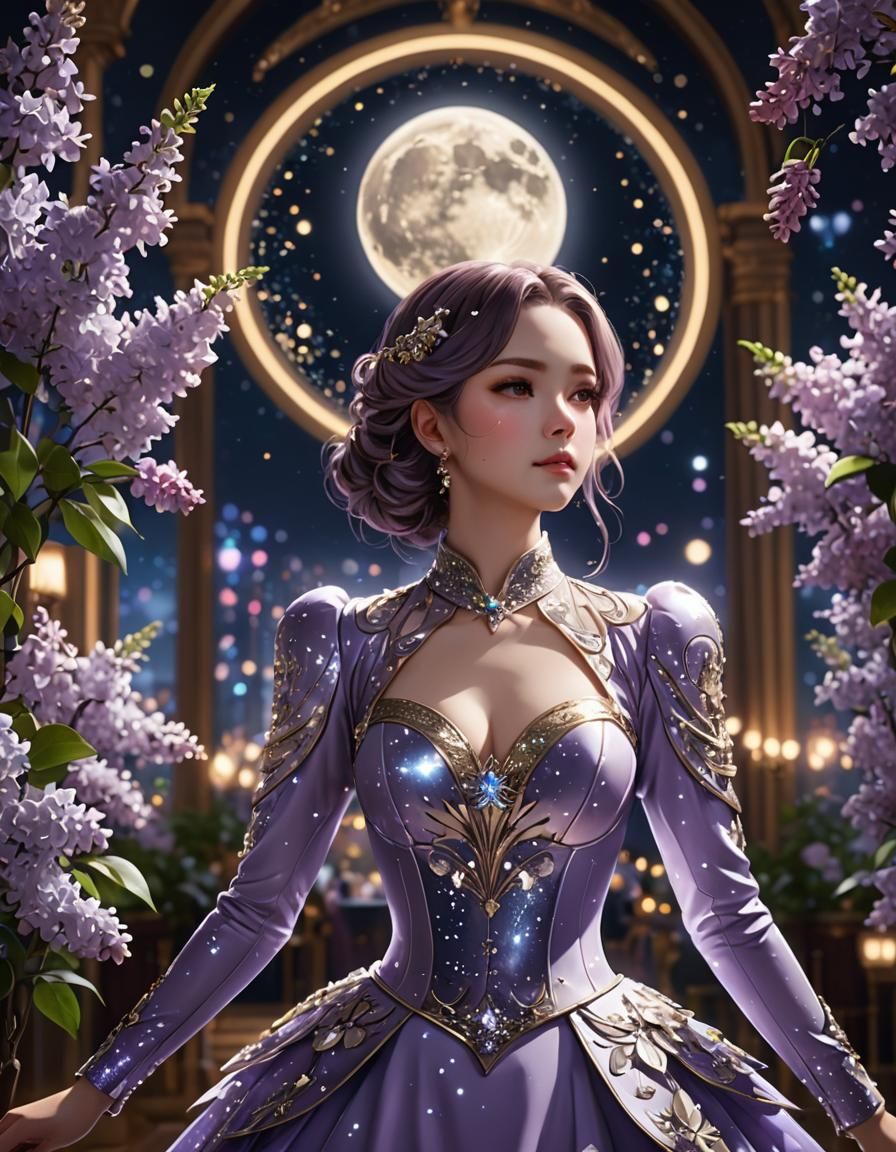 Anime Art: Lilac Ballroom Suit with Bokeh Background