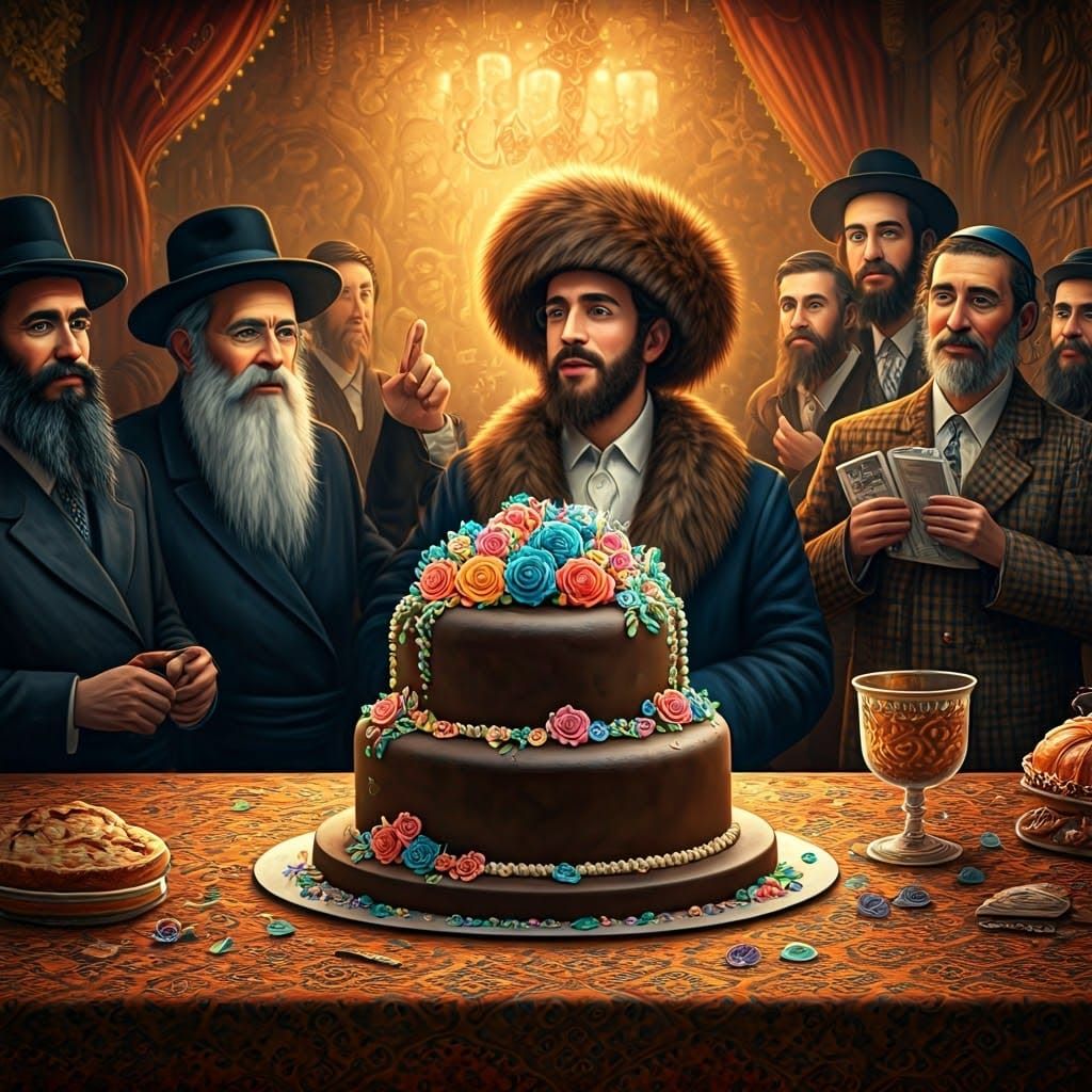 Surreal Shtreimel Cake in Vibrant Purim Celebration