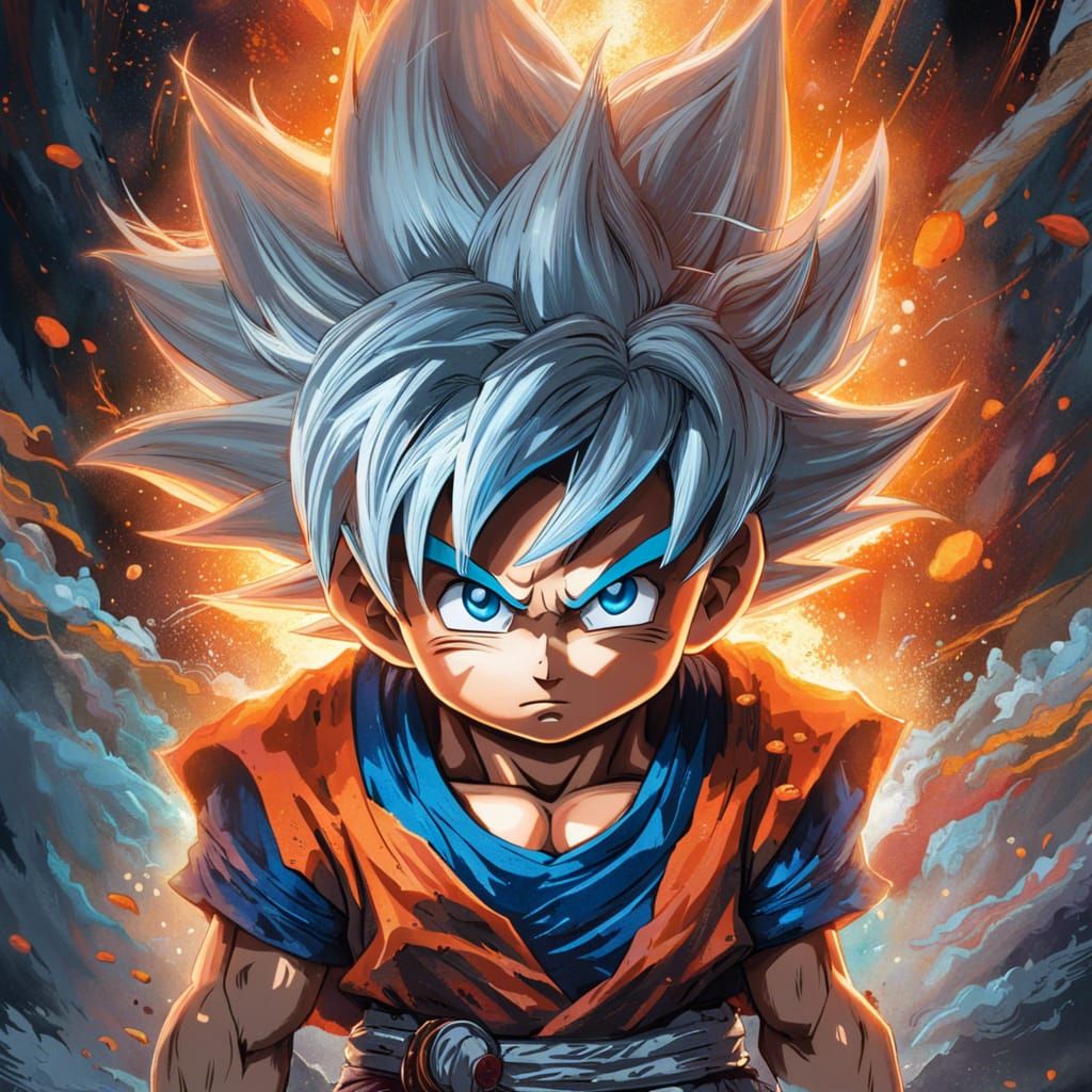 Mini Goku Powers Up, Fantasy Art Style