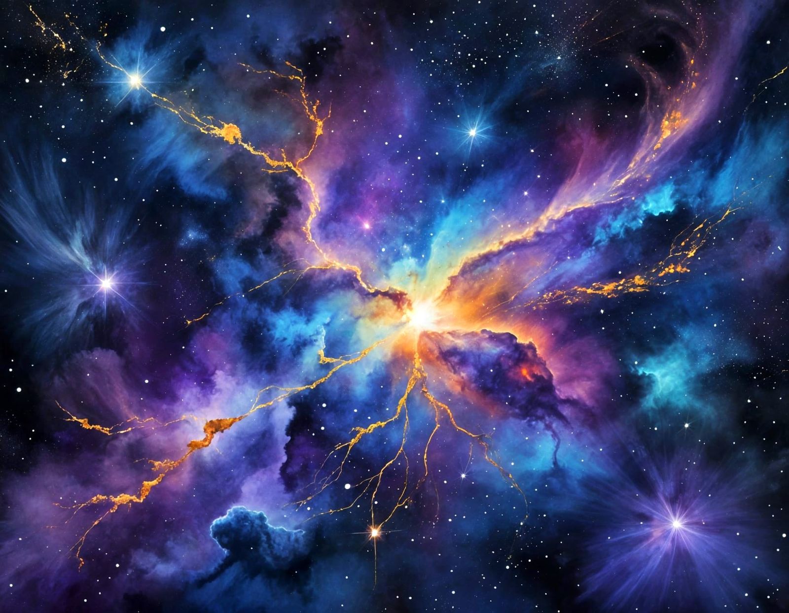 Galactic Watercolor Masterpiece in Vibrant Purple and Blue