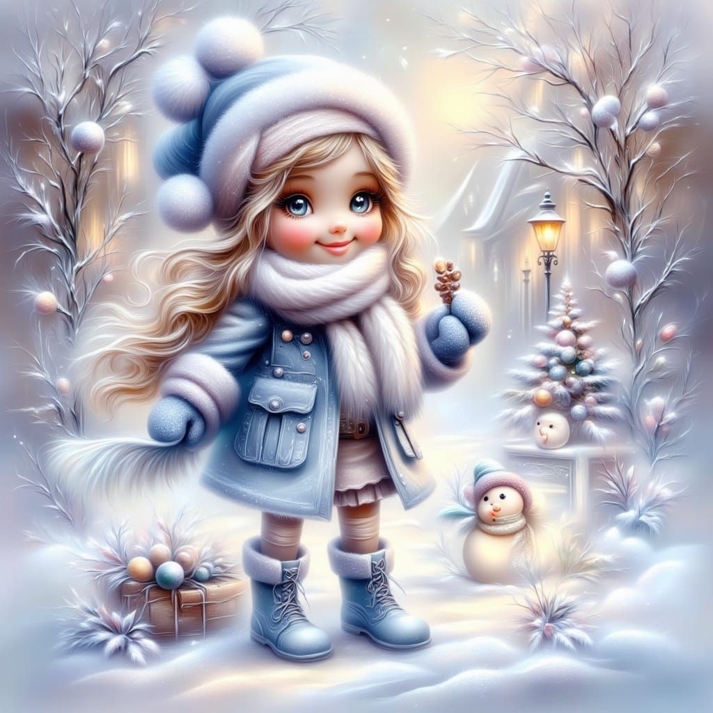 Girl Enjoying Snowy Winter Day Outside Her Home