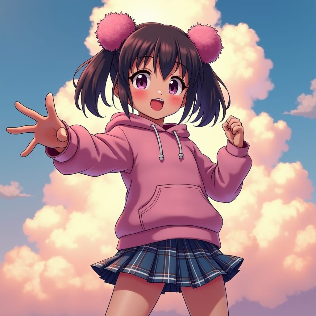 Anime Girl in Pink Hoodie, Studio Trigger Style