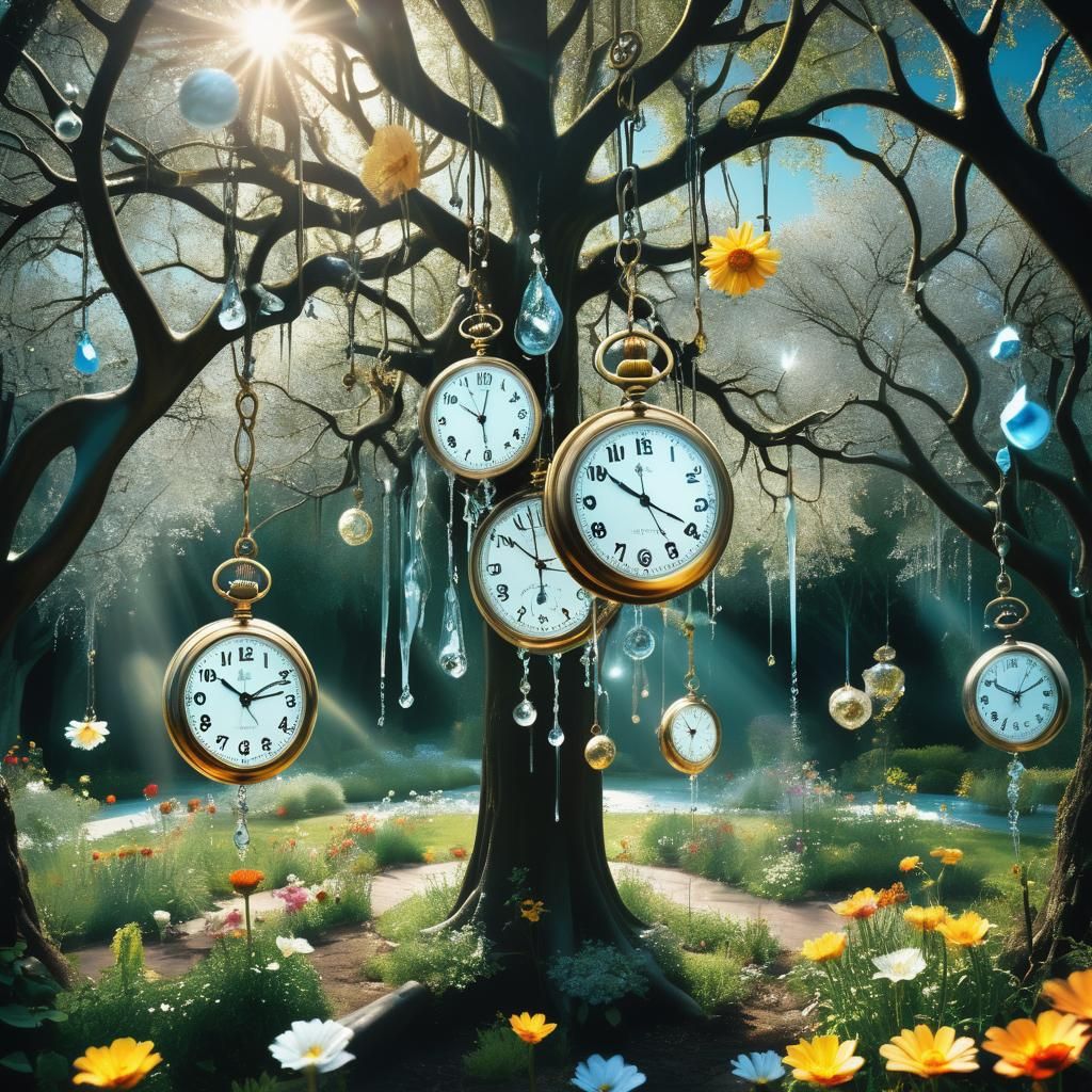 Surreal Pocket Watch Garden with Icicle Chandeliers