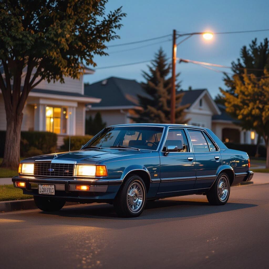 Vintage 1980s Blue Commodore Car at Dusk