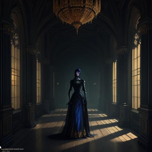 Eerie Ghost in Gothic Hallway: Dark Fantasy Art