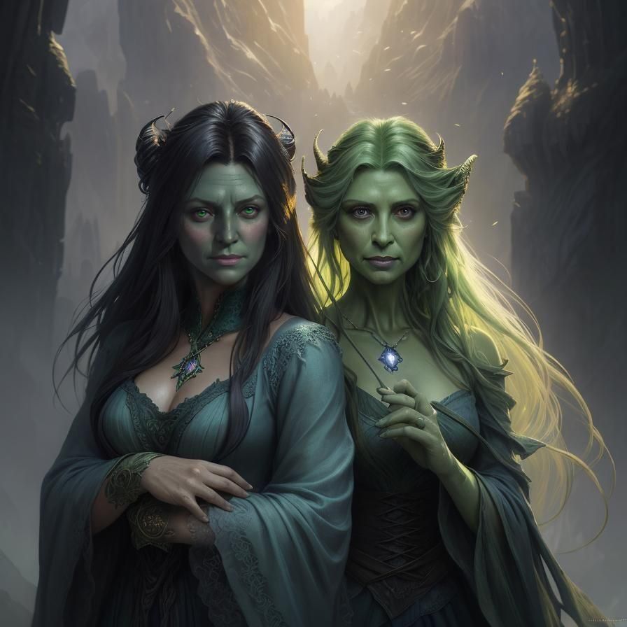 Elphaba and Glinda: Art Nouveau Portrait