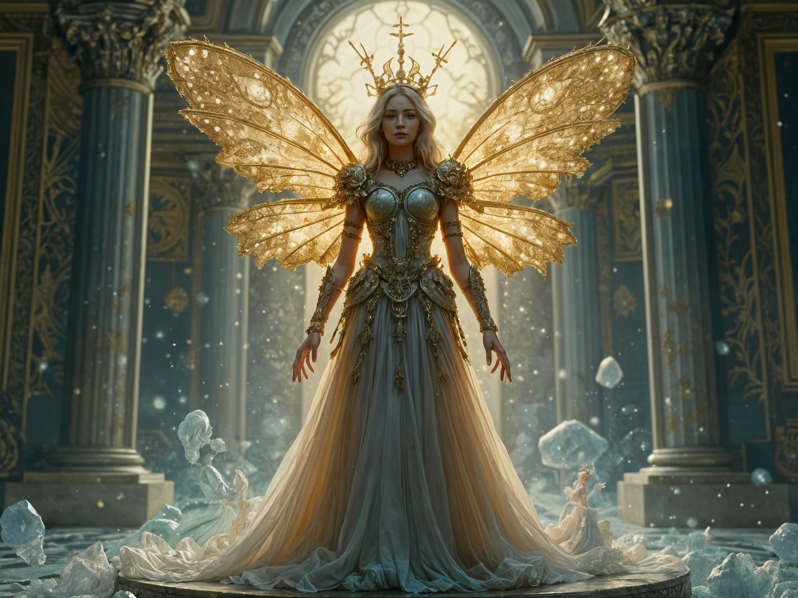 Regal Fairy Queen on Crystalline Throne in Celestial Ballroo...