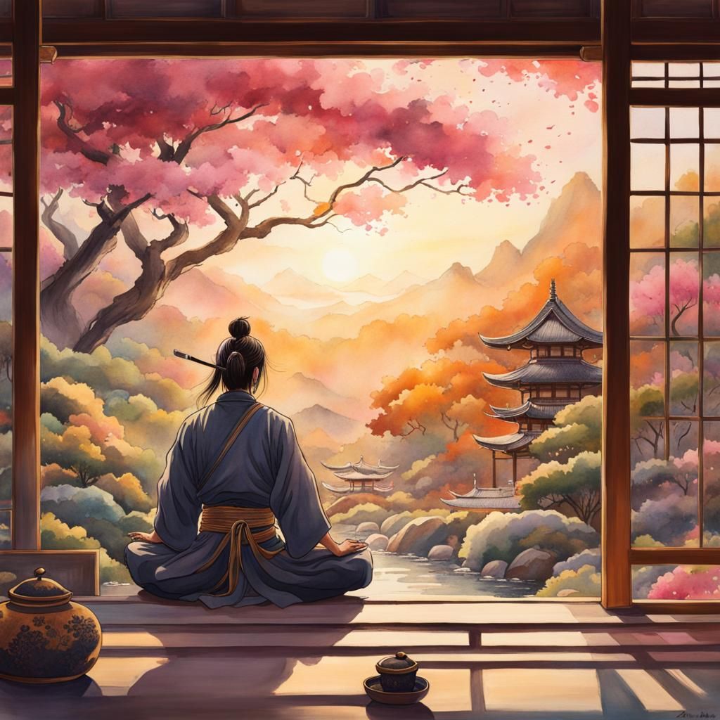 Meditating in a zen landscape