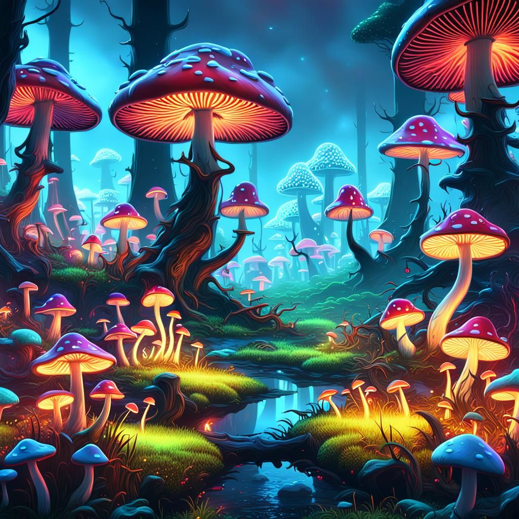 Neon Mushroom Grove: Fantastical Concept Art