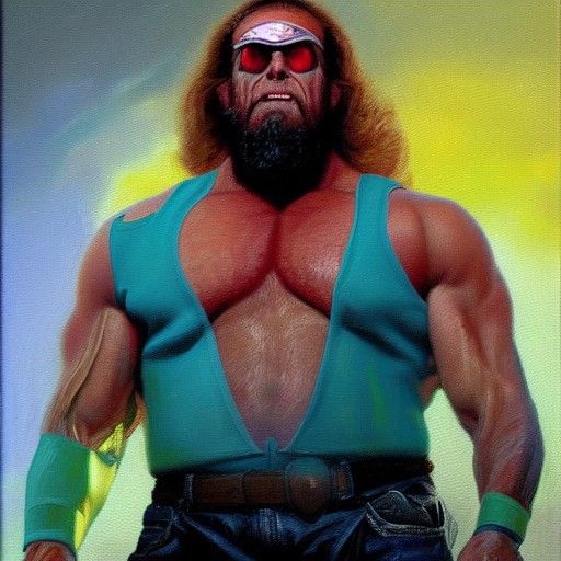 Irradiated Macho Man: Hyperrealistic Oil Painting