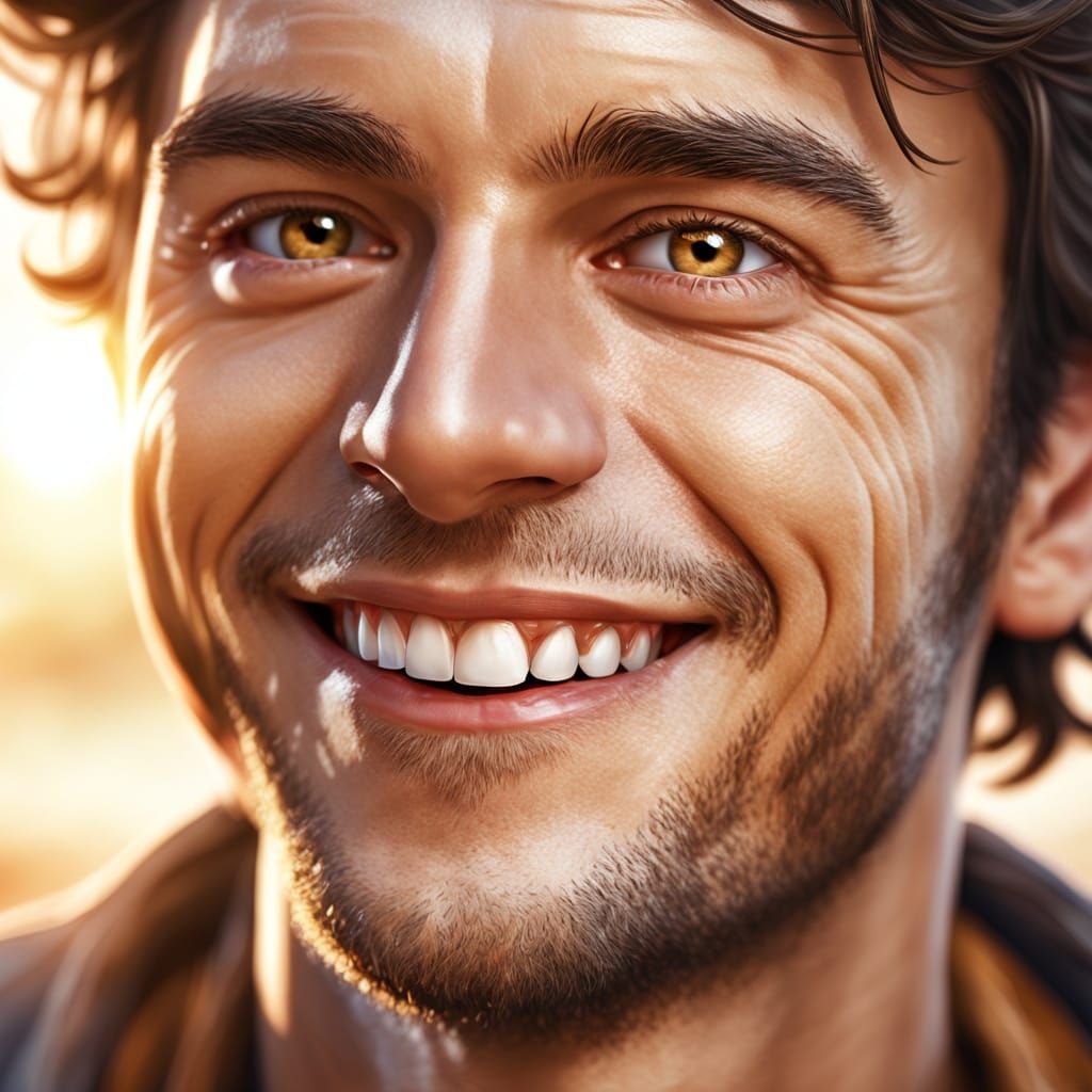 Hyperrealistic Portrait of a Man with Radiant Smile