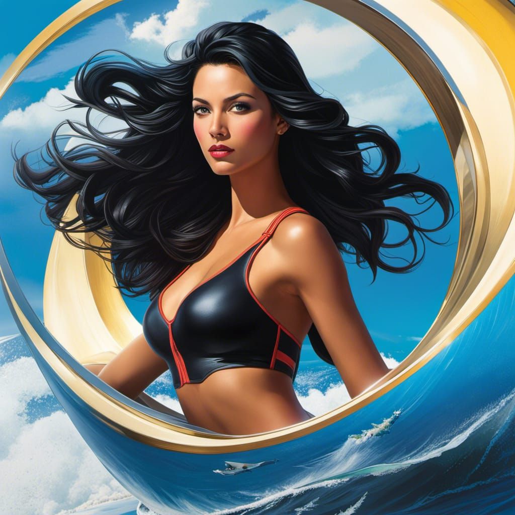 Hyperrealistic Portrait with Globe and Surfboard