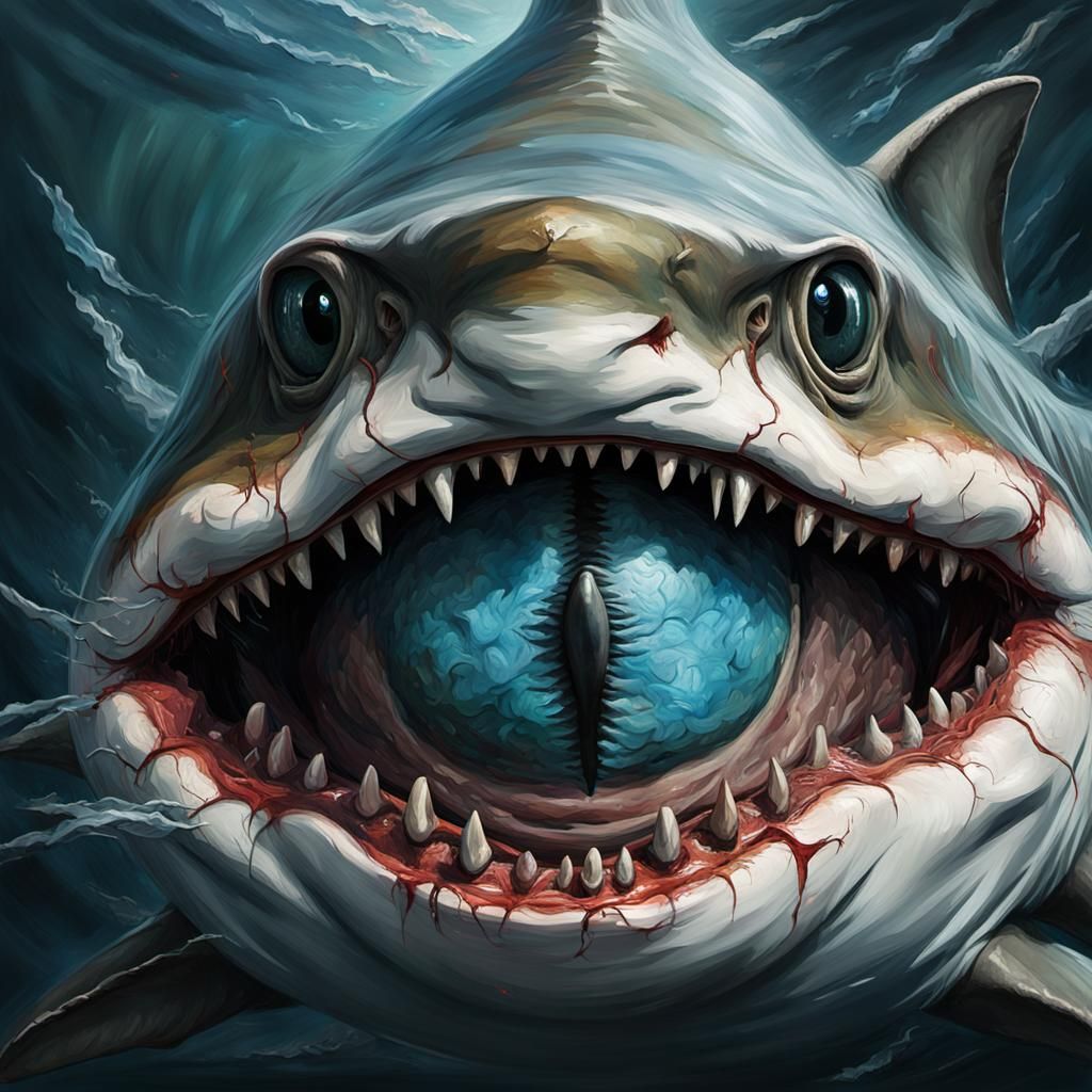 Grotesque Eyeball Shark: Gothic Impressionist Masterpiece