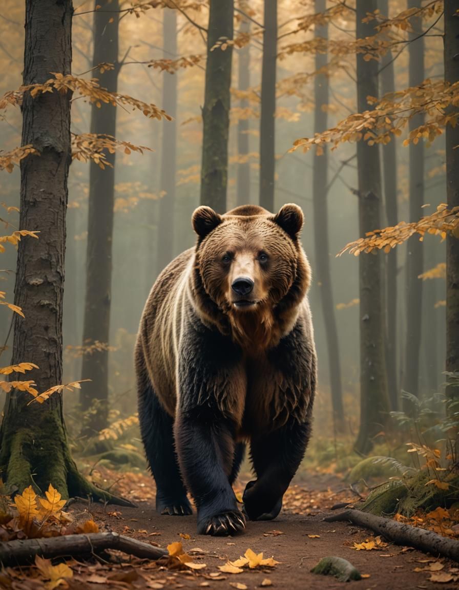 Siberian Brown Bear in Misty Forest