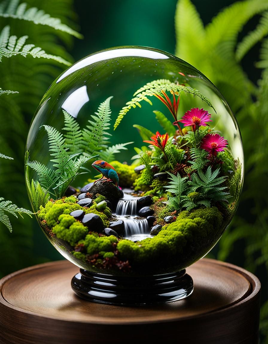 Enchanting Miniature Jungle Terrarium in Glass Sphere