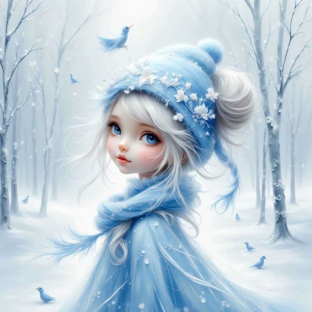 Ethereal Snow Girl in Soft Winter Light