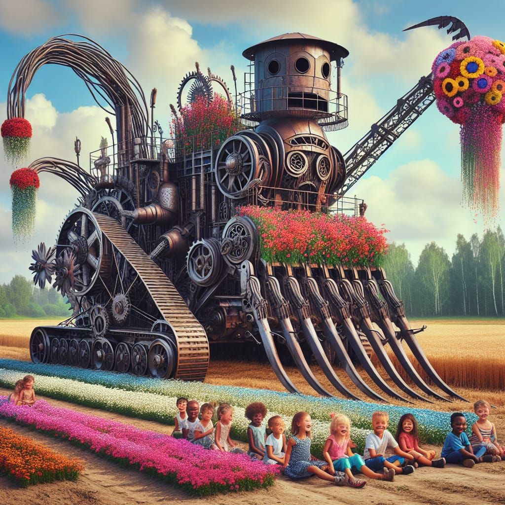 Steampunk Farming Machines Decorated by Children