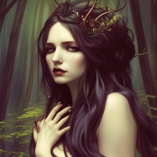 Gothic Noir Princess in Enchanted Forest Portrait
