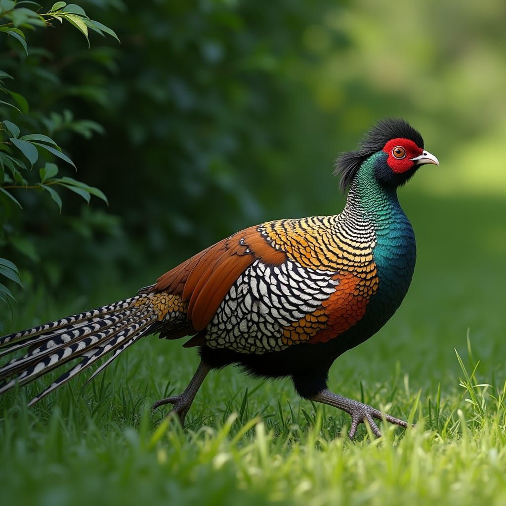 Diamond Pheasant in Lush Green Grass: Photorealistic