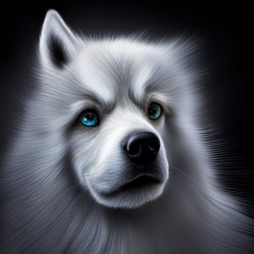 Blue-Eyed Siberian Husky Portrait in Hyperrealistic Style