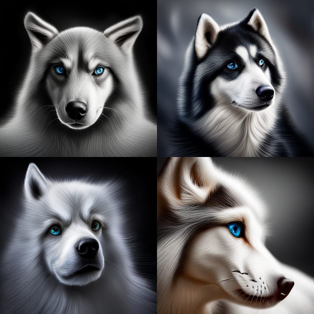 Hyperrealistic Siberian Husky Portrait with Blue Eyes