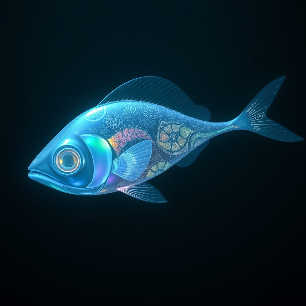 Surreal Extraterrestrial Fish in Iridescent Hues, Glowing wi...