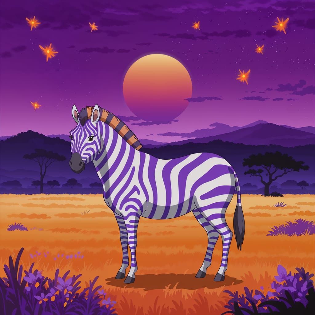Purple Orange Zebra Under Vibrant Sunset