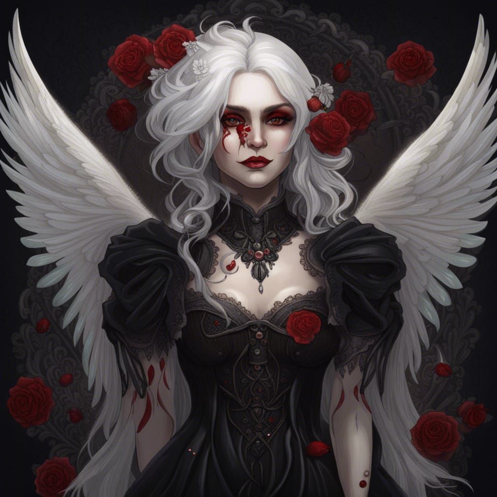 Winged Vampire Woman in Black Dress