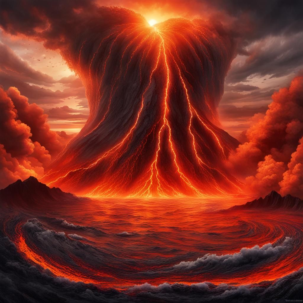 Volcanic Eruption Tsunami in Digital Illustration