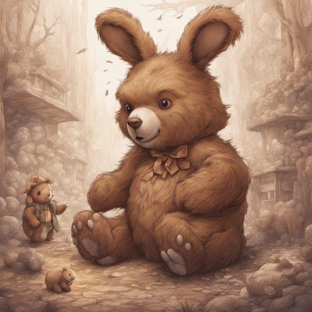 Stuffed Bunny and Bear: Detailed Matte Painting