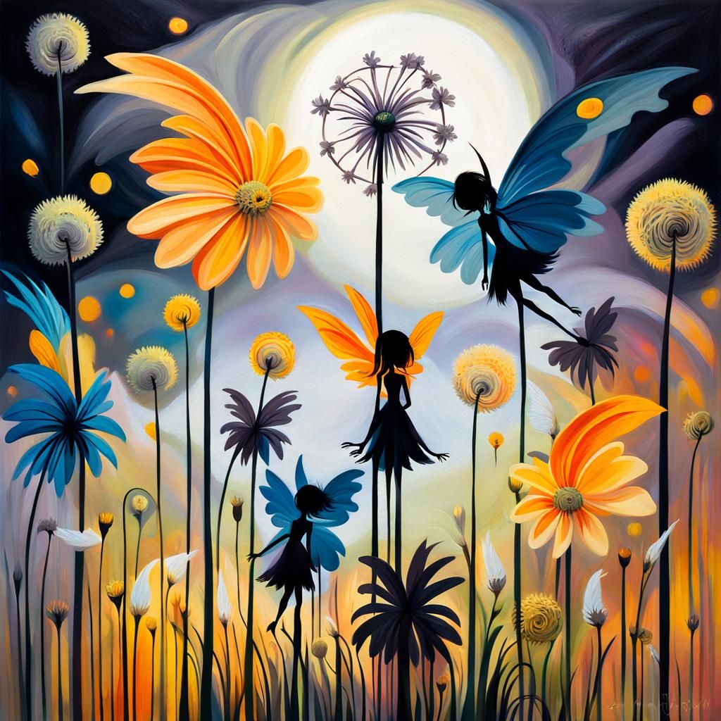 Winged Fairies Making Wishes in Dreamy Meadow